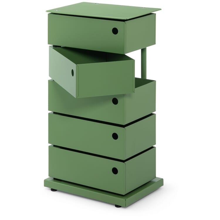 Hinged drawer container, sheet steel, 5 compartments