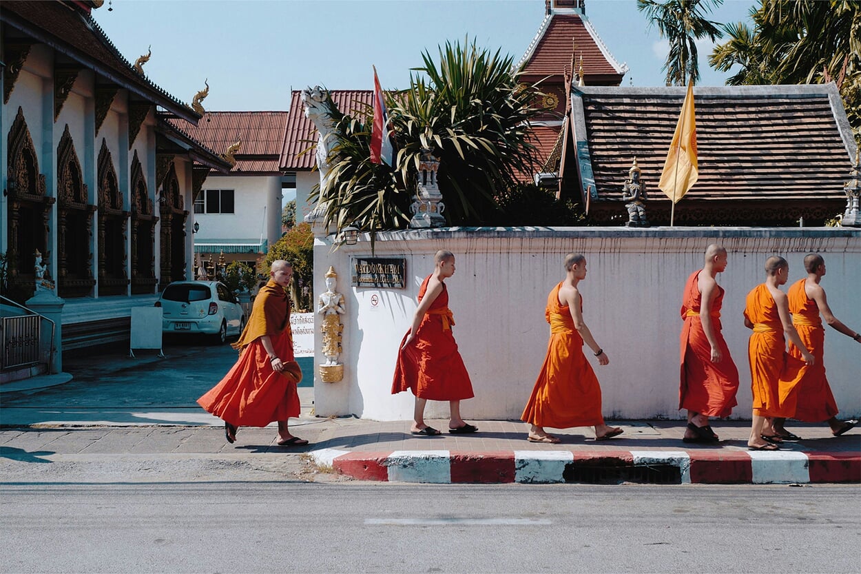 In Buddhism, orange stands for happiness: Buddhist monks in the Thai city of Chiang Mai