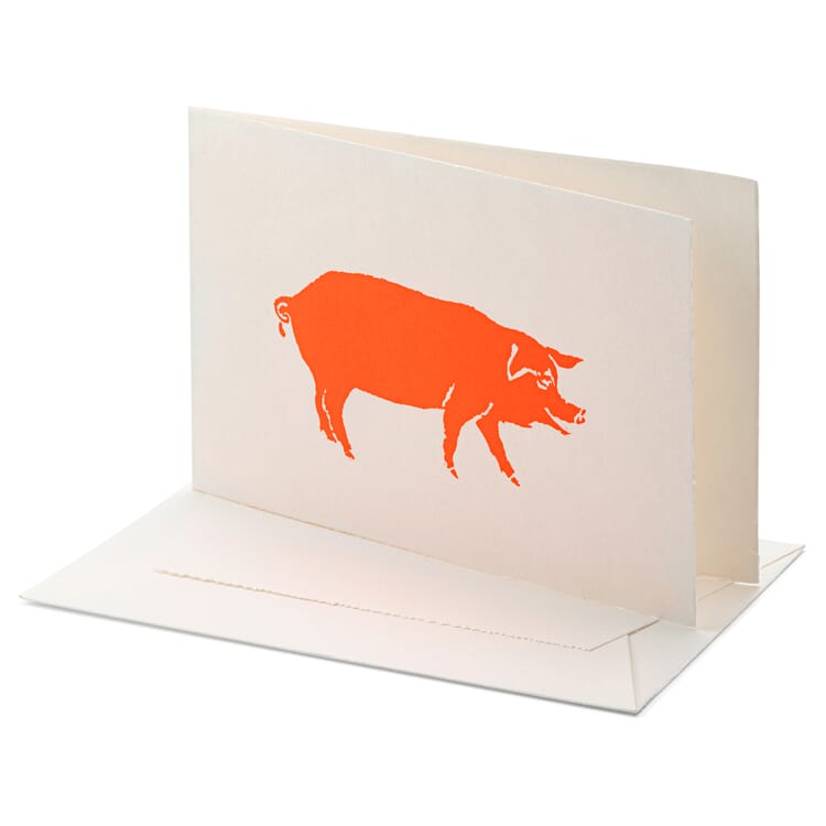 Greeting Card Set of 12, Pig, Neon Red