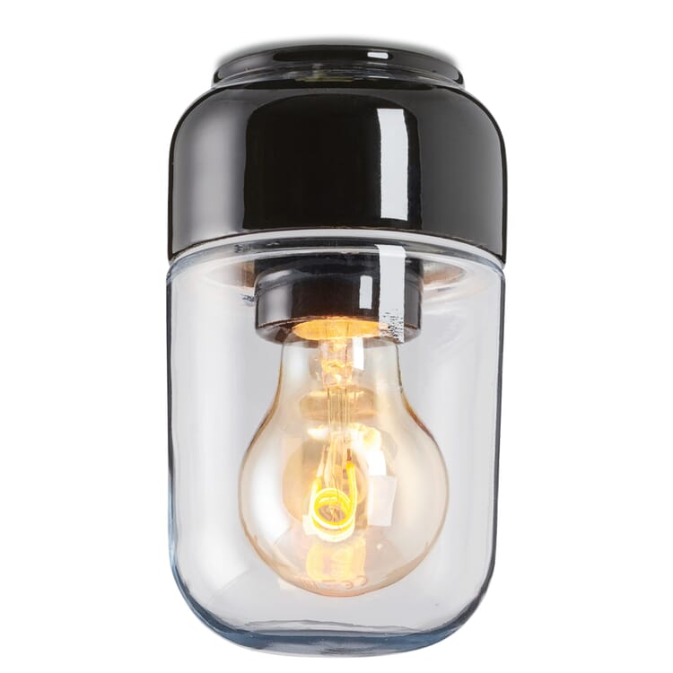 OHM 2 wall and ceiling light, Black/clear glass