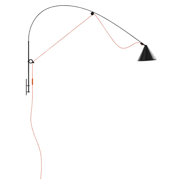 Wall lamp Ayno L, black, Cable: Neon orange